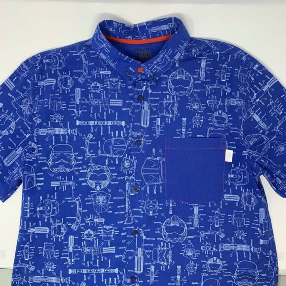 Disney Star Wars Blue Storm Trooper Print Men's Short‎ Sleeve Shirt Size Large